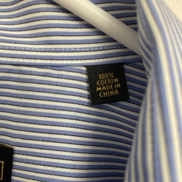 Donald J Trump Signature Collection Shirt Men's 17 (34-35) Blue White Stripe - Picture 3 of 4